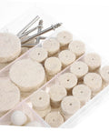 Smooth As Butter Wool Polishing Wheels And Buffing Kit For Jewelry Crafting Rotary Tool Accessories Dremel Compatible, assorted wool heads in storage case.