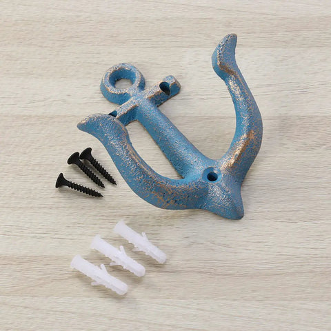 Vintage Rustic Cast Iron Nautical Anchor Wall Hooks Built Tough Real Heavy Duty Coat And Bath Towel Hanger With Quick Install Screws for easy mounting.