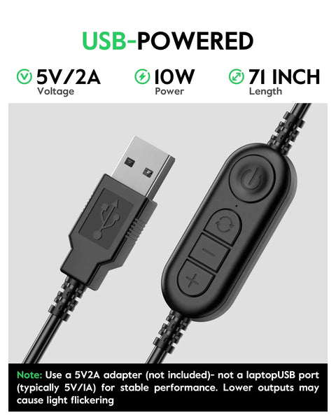 USB power cable and controls for Dope Eye Friendly 5 Inch Ring Light For Computer With Flicker Free Illumination.