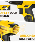 Cordless Heat Gun Kit with safety lock and quick heat dissipation features, lightweight yellow design, dual temp up to 1022 F, 550 C
