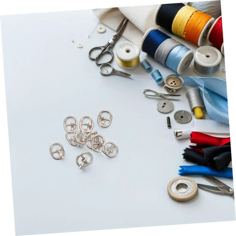 150 Pcs Miniature Alloy Buckles For Doll Clothes Shoes Belts Quick Release Metal Fasteners for Sewing Projects with sewing tools.