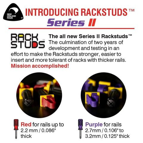 80 Pack Front Install Rack Mount Studs Set With 40 Red 2.2 mm And 40 Purple 3.2 mm Pieces For 19 Inch Racks With Square Punched Rails Cage Nut Free Quick Mount Solution showcasing red and purple Rackstuds