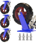 Set Of 4 Heavy Duty Swivel Caster Wheels With Brakes Solid Rubber Industrial Floor Casters For Racks And Cart Tops 5500 Lb Load Capacity close-up view of wheel and brake