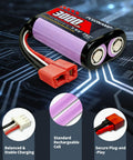 7.4V 3000mAh Li-ion RC Battery 2S T Plug For 1/12, 1/16, 1/18 RC Cars And 4WD High Speed Models With Two Charging Cables