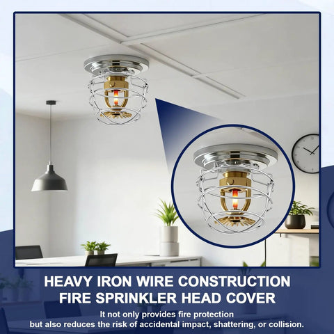 Heavy Duty Fire Sprinkler Head Guard Covers 8 Pack Compatible With One Half Recessed Ceiling And Sidewall Sprinklers, chrome steel construction.