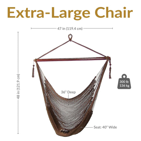 Outdoor Hammock Chair Swing for Reading and Chilling, Indoor or Patio Hanging Seat, Caribbean XL Mocha, 300 Lb Capacity shown hanging