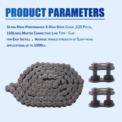 525 X Ring Chain With Chain Breaker Kit, 110 Links With Master Link, shown coiled with additional master links visible