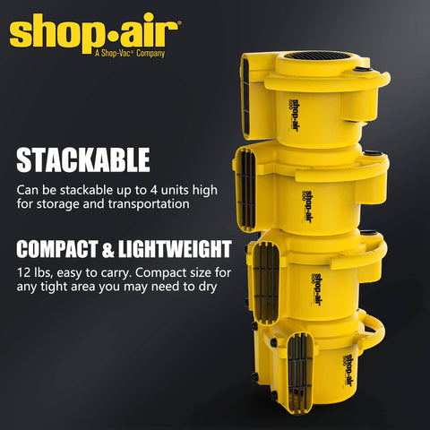 Stacked Professional 500 Max CFM Air Mover With 12 Ft Cord, 3 Drying Settings, Lightweight Portable Unit shown.