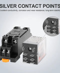 2 Pack Beefed Up Electromagnetic Power Relays With Red Indicator Light For Industrial And DIY Projects Flame Retardant PBT Terminal Base And PC Housing Superior Electrical Insulation Heat And Chemical Resistance Long Lasting Reliability, silver contacts and 8 terminals