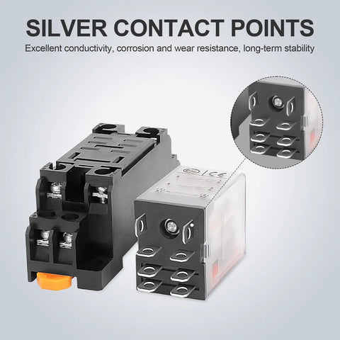 2 Pack Beefed Up Electromagnetic Power Relays With Red Indicator Light For Industrial And DIY Projects Flame Retardant PBT Terminal Base And PC Housing Superior Electrical Insulation Heat And Chemical Resistance Long Lasting Reliability, silver contacts and 8 terminals