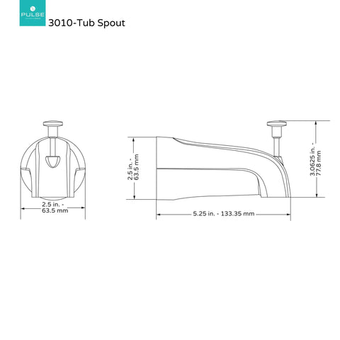 Bathtub Spout Valve With Diverter For Brushed Nickel Finish Half Inch Slip Fit Connection Top Mounted Diverter Lets You Switch Diagram