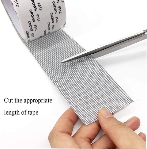 Window Screen Repair Tape 2x80 Inch Fiberglass Mesh Patch Kit For Tears And Holes In Window And Door Screens being cut to size.