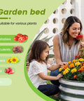 3-Pack Round Galvanized Raised Garden Bed Kit 2 By 2 By 1 Foot Outdoor Planter with woman and child planting flowers