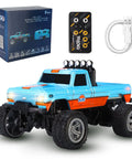 Mini RC Truck 1 To 64 Scale Monster Truck With Lights 2.4GHz Remote Control Car And Trailer Adjustable Speed And Steering Blue Edition