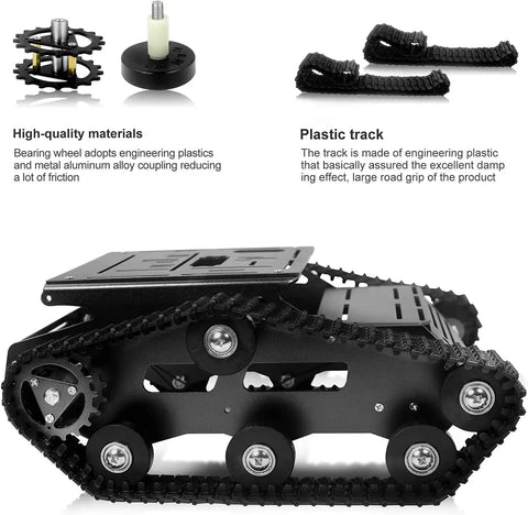 Shock Absorbing Tank Robot Chassis With Motor For Raspberry Pi And Arduino Dope Full Metal Track Platform With Encoder Motor DIY Smart Robot Car Kit Compatible With Jetson Nano And Other Makers Black, showcasing metal chassis with tracks.