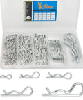 114 Piece Hitch Pin Clip Kit R Clips Retaining Pins in plastic case, showing assorted sizes for various equipment use.