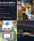 Heavy Duty 8 Inch Rugged Android 13 Tablet With Integrated Barcode Scanner, 4GB Ram And 64GB Storage, 4G Lte And Wifi 5 showing connectivity features and SIM card slot.