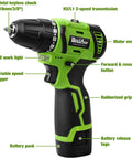 Sixteen Point Eight Volt Cordless Drill Kit With Battery And Charger Three Eighths Inch Keyless Chuck Dual Speed Power Tool