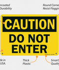 Heavy Duty Caution Do Not Enter Sign 10 X 14 Inches Thick Hdpe Plastic Safety Marker With Rounded Corners Digital Print Weather Ready Built Tough For Real Job Sites image showing thick yellow safety sign with rounded corners and clear text.