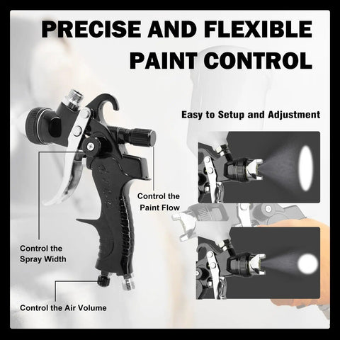 Shop Grade Hvlp Spray Gun Kit With Four Quick Change Nozzles And Easy Adjust Air Valves designed for precise paint control and easy adjustments.