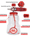 Pressure Washer Spray Gun With Foam Cannon Kit All In One For Car Wash 3000 PSI M22 Inlet Three Eighths Inch Quick Connect Swivel Handle Foam Gun With Five Nozzle Tips 0 15 25 40 65 Degrees Extra 1.10Mm Orifice Nozzle Included, transparent tank, large mouth opening, silicone pickup tube, wide stable base, delicate soap regulation knob.