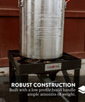 Beast 200K BTU Propane Burner For Outdoor Cooking with steel pot on a heavy-duty stove.