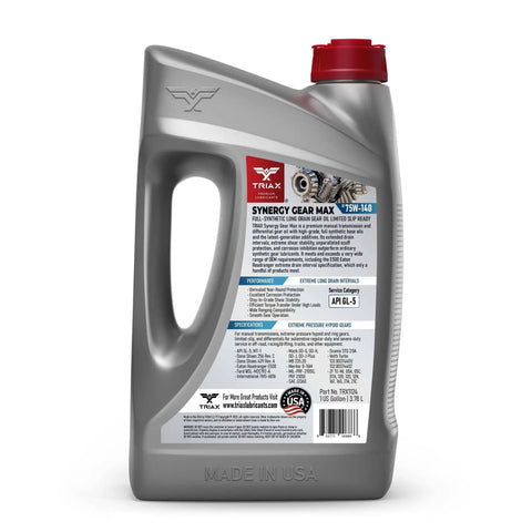 Synergy Gear Max 75W-140 GL-5 PAO Synthetic Long Drain Axle Oil For Heavy-Duty Performance And Limited Slip Ready One Gallon