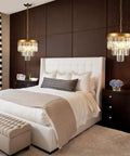 Bedroom with Gold Crystal Chandelier 16 Inch Modern Ceiling Pendant Light Fixture Dimmable Flush Mount Round Chandelier