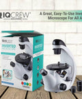 Boxed and unboxed Inverted Compound Microscope For Kids And Students, 40X To 200X Magnification, display on wooden table