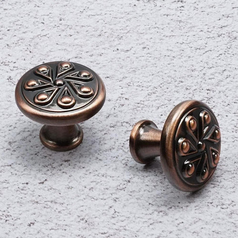 Antique Copper Round Cabinet Knobs 5 Pack for Drawers and Wardrobes, Zinc Alloy Decorative Pull Handles, 1-3/16 Inch Diameter view