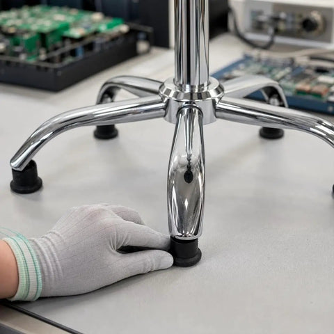 Built Tough Antistatic Shop Stool Height Adjustable Rolling Work Seat With Swivel Casters For Cleanrooms And Assembly Lines, chrome base with rubber feet
