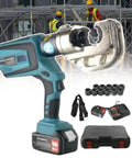 Heavy Duty Portable Rechargeable Hydraulic Cable Crimper quickly crushes copper and aluminum terminal connectors fast with dual lithium battery packs.