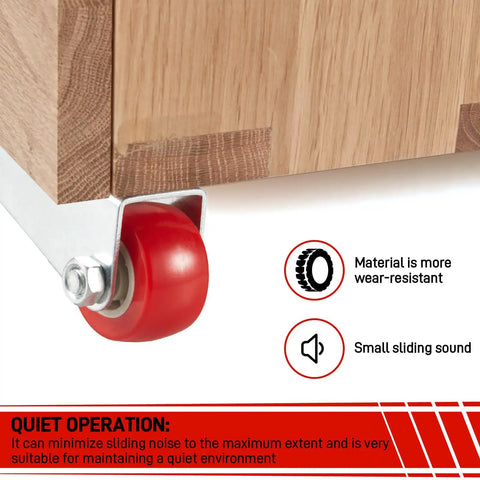 Pro Build 0.9 Inch Red Rubber Caster Wheels 2 Pack Swivel Furniture Casters with rust-resistant galvanized brackets on a wooden surface.