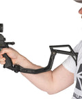 Easy Install Folding Stock Crossbow Adapter For BAT And BAT Reverse Crossbow in use during target practice, close-up view.