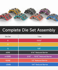 Image showing Manual AC Hose Crimper Kit With Pipe Cutter And Seven Dies, Complete Die Set In Case, color-coded die assembly.