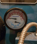 Dual Display Boiler Gauge Kit With 2.5 Inch Dial That Reads Pressure And Temperature, installed view, showing dial and brass connector