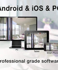 Professional grade software interface on PC, tablet, and smartphone, compatible with Android, iOS, and PC devices.