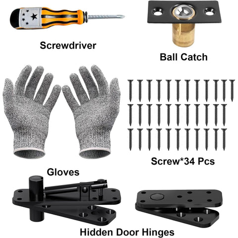 Hidden Door Hinge Pivot Kit For Secret Doors And Bookcases Heavy Duty 570 Lbs Load Bearing 360 Degree Rotation, kit components