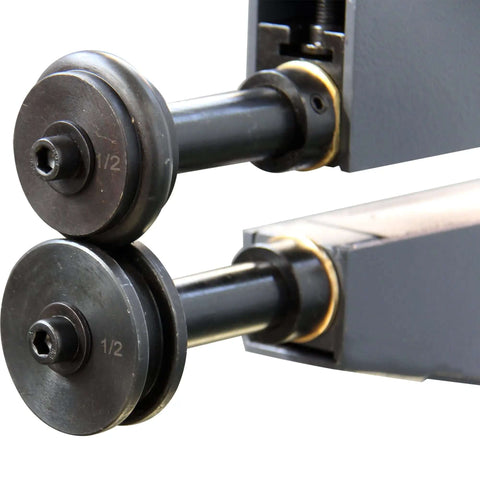 Close-up of rollers on 36 Inch Throat Electric Bead Roller For Sheet Metal 20 Gauge Capacity Motorized Rotary Forming Machine