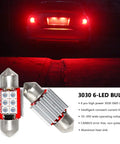 Super Bright Red DE3021 31mm Festoon LED Bulbs 6 SMD 3030, 500 Lm Each, Pack of 4, rear car installation view
