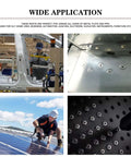 Image showing diverse applications of the 110 Piece Silver Pop Rivets Kit With 5 Size Aluminum Rivets For DIY Metalwork, Furniture, And Instrument Projects.