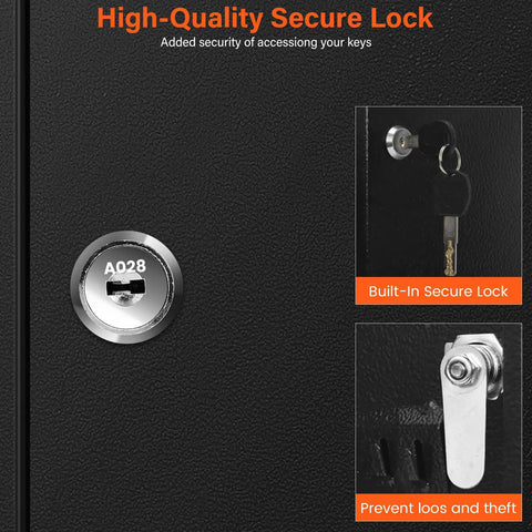 Close-up of secure lock mechanisms on 100 Key Cabinet Lock Box With Anti Theft Function And Key Tags, showing lock and latch details.