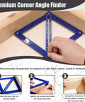 Dead On Corner Angle Finder Tool, Miter Saw Protractor With Bold Dual Scale Readouts, Digital Angle Gauge measuring a wood corner.