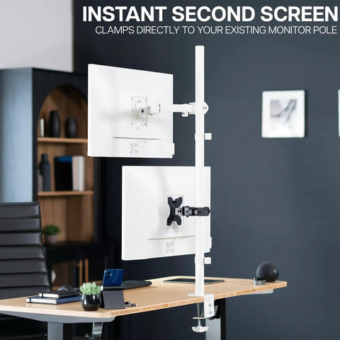 Tough As Nails Steel Monitor Pole Mount With Quick Release Vesa Plates For Up To 30 Inch Displays securely holds two monitors.