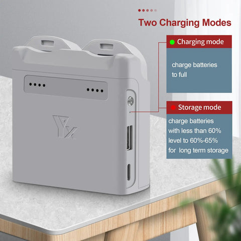 Two-Way Parallel Charger With Storage For Neo Battery, 45W PD Rapid Charging Hub on table showing two charging modes