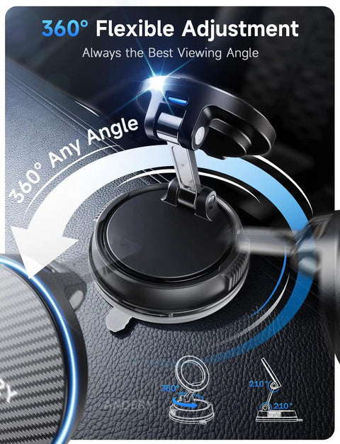 MagSafe Car Mount Charger for iPhone with 15W Fast Wireless Charging, 78 Plus Lbs Suction, 360 Degree Rotation, Adjustable Arms