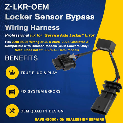 Direct Fit Locker Sensor Bypass Harness For Wrangler JL And Gladiator JT Rubicon, wire harness with connectors for easy installation.