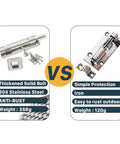 Comparison of Heavy Duty Stainless Steel Gate Latch With Premium Matte Black Finish Tough As Nails Outdoor Fence Security Lock features.