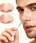 Man using Five Pack 2 In 1 Nasal Hair Cutter Double Sided Nose Hair Trimmer next to before and after nose images