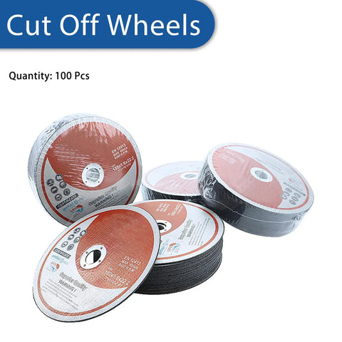 Beefed Up 7 Inch Cut Off Wheels For Metal And Stainless Steel Cutting Discs For Angle Grinders, pack of 100 visible on packaging.